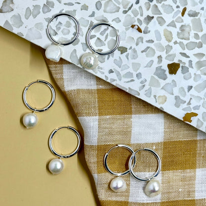 PEARL | SILVER | ROUND HOOPS